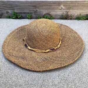VTG LIZ CLAIBORNE Paper Sun Hat Womens One Size Woven Brown Wide Brim Cap Fedora
